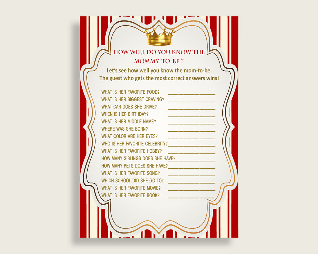 Red Gold How Well Do You Know Mommy Game, Prince Baby Shower Boy, Who Knows Mommy Best Printable, Cute Theme Crown Little Prince 92EDX