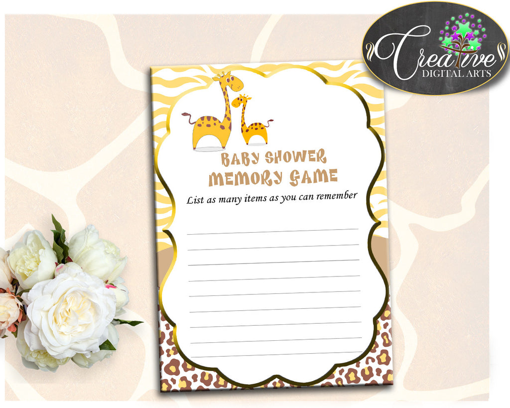 Giraffe Baby Shower MEMORY game in brown yellow theme printable for boy or girl baby shower, digital file, Jpg Pdf, instant download - sa001