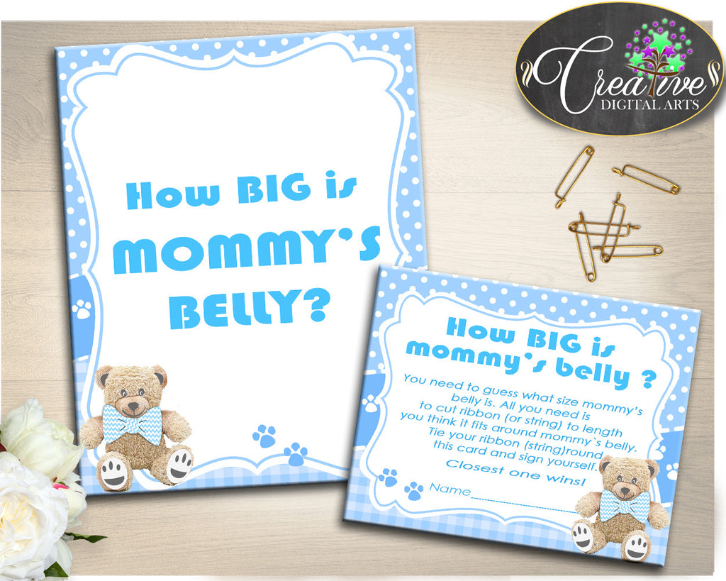 How Big Is MOMMY'S BELLY game, boy baby shower printables, teddy bear baby shower game, digital file Jpg Pdf, instant download - tb001