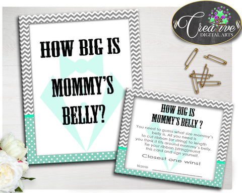Baby Gentleman How Big Is MOMMY'S BELLY little man boy shower game mint green printable, digital files Jpg Pdf, instant download - lm001
