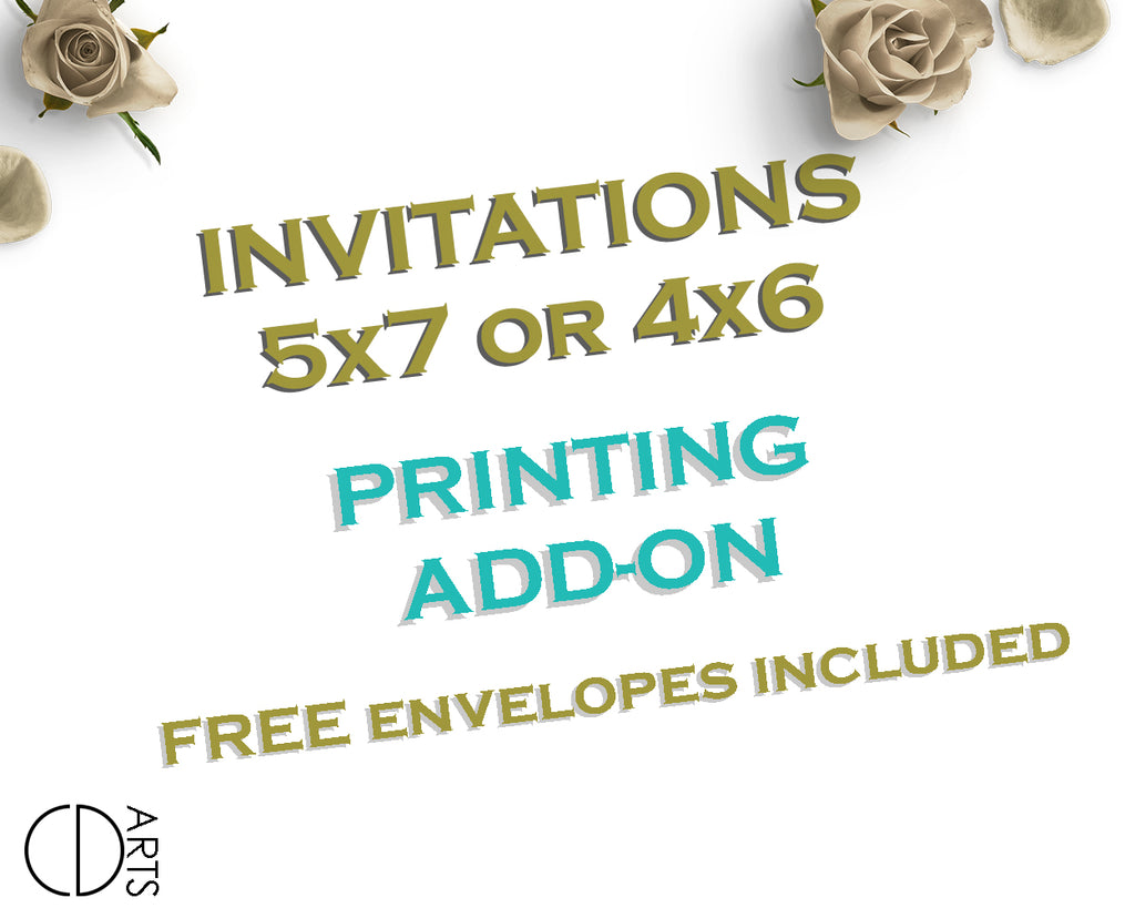 Professionally printed invitations with white envelopes and free