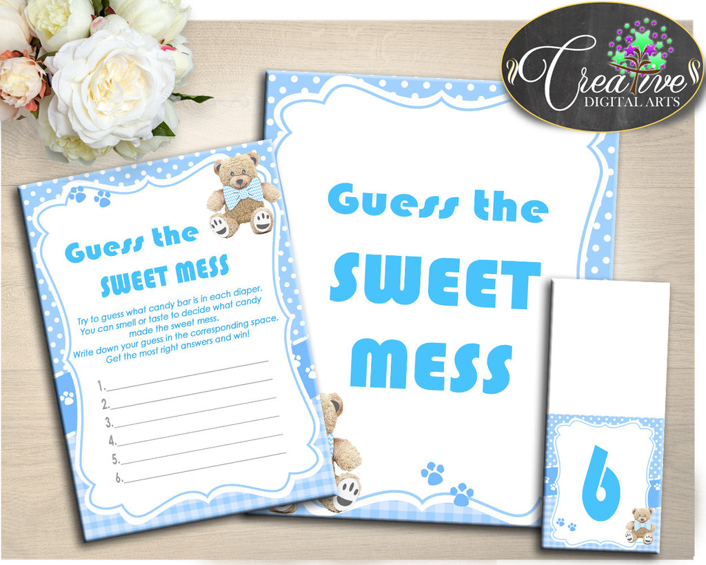 Blue Baby Shower GUESS the SWEET MESS, teddy bear baby shower, boy baby shower game printable, digital jpg pdf, instant download - tb001