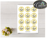 Baby shower THANK YOU round tag or sticker printable with yellow bees for boys and girls, digital, instant download - bee01