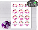 Baby shower Flowers THANK YOU round tag or sticker printable in floral pink green theme, digital files, Pdf Jpg, instant download - flp01