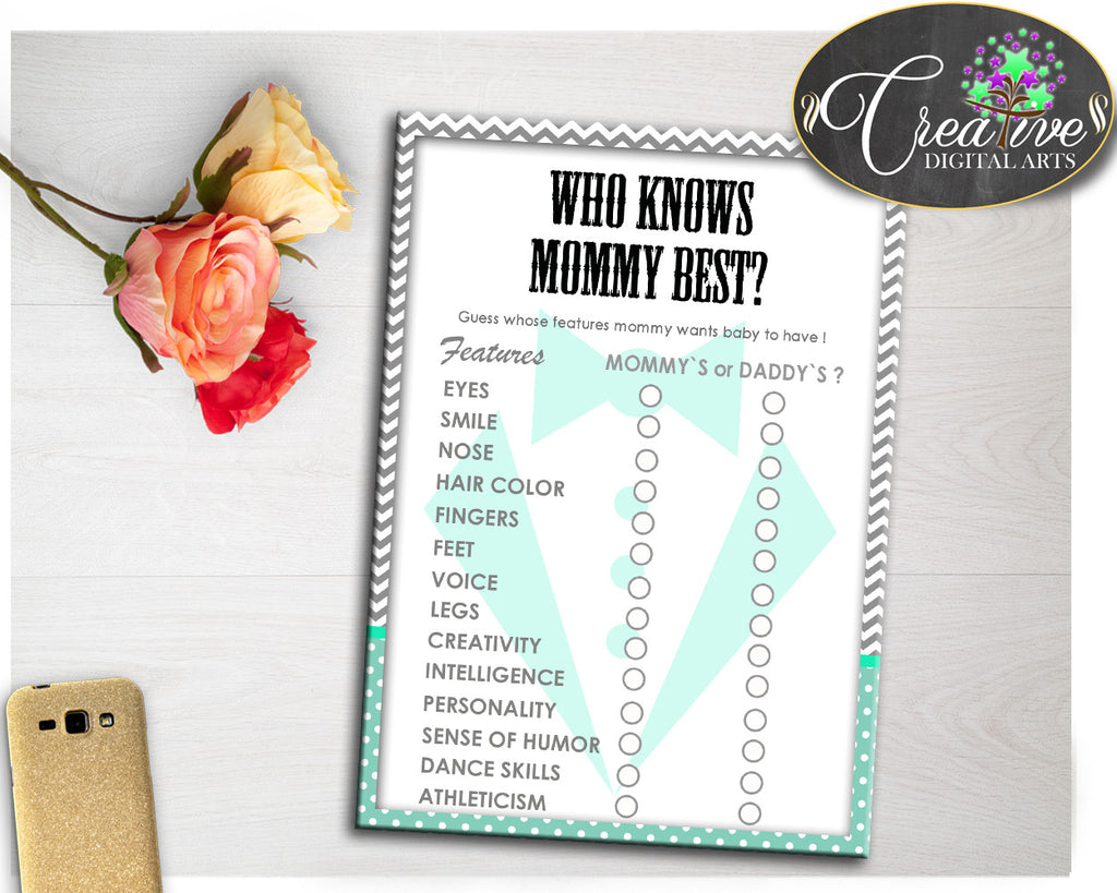 Who KNOWS MOMMY BEST little man baby shower gentleman printable suit mint green gray, digital files Jpg Pdf, instant download - lm001