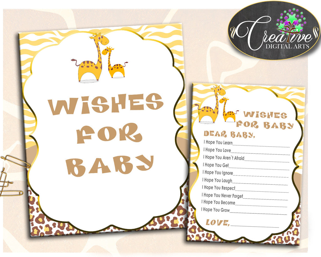WISHES FOR BABY giraffe baby shower activity advice, gender neutral shower theme printable, Digital Files Jpg Pdf, instant download - sa001