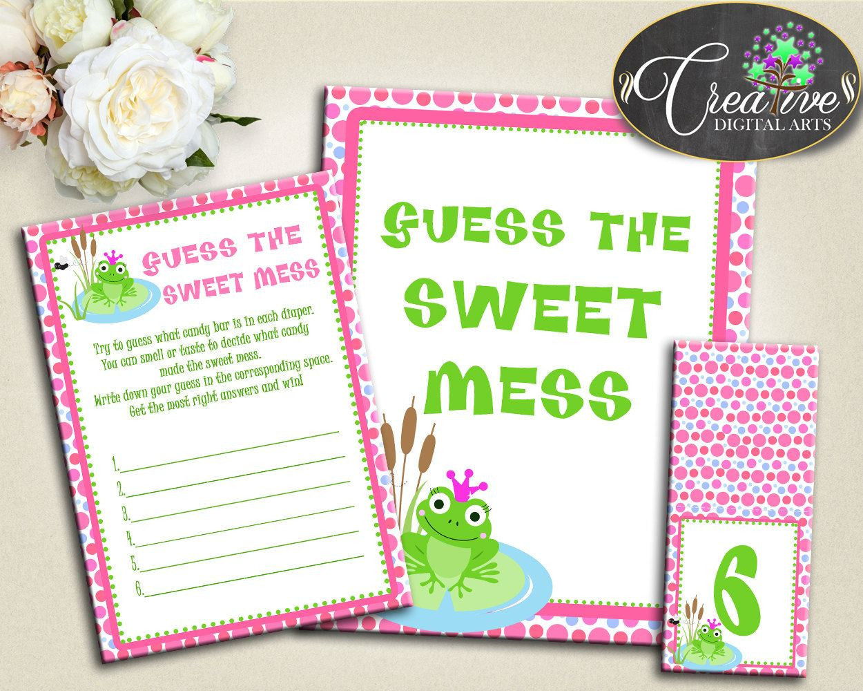 Shower Pink Theme Baby Shower Kiss Dirty Nappy Detective Game GUESS THE SWEET Mess, Party Stuff, Pdf Jpg, Party Organizing - bsf01 - Digital Product