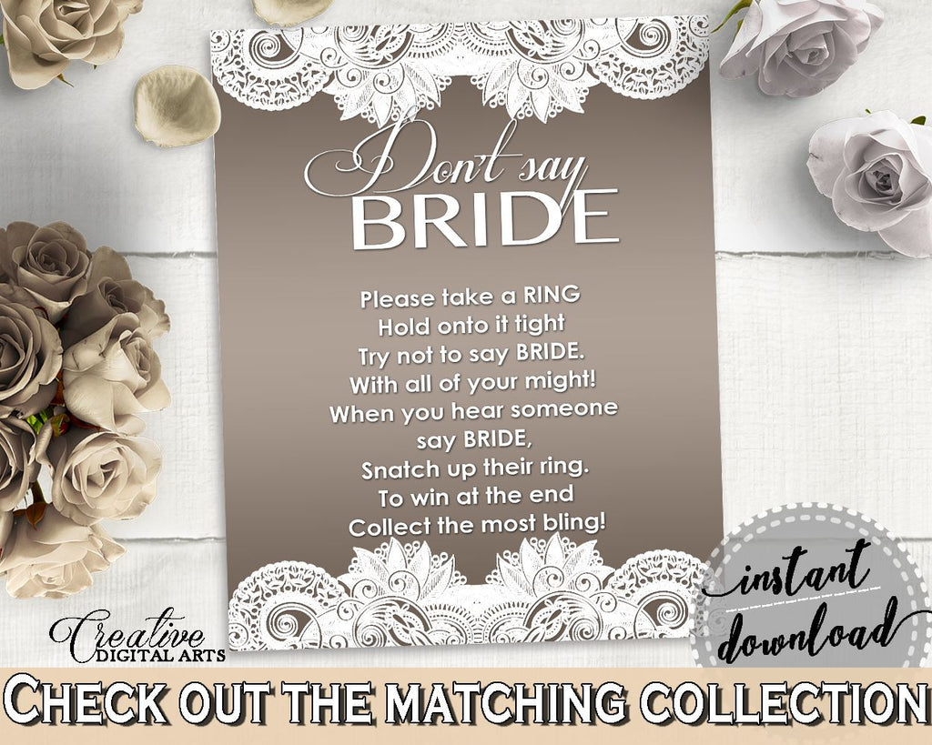Brown And Silver Traditional Lace Bridal Shower Theme: Don't Say Bride - put a ring on it, bridal ornament, party planning, prints - Z2DRE - Digital Product