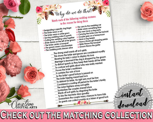 Why Do We Do That in Bohemian Flowers Bridal Shower Pink And Red Theme, tradition quiz game, pink red, shower activity, party theme - 06D7T - Digital Product