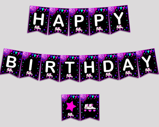 Happy Birthday Girl Banner Roller Skates Happy Birthday Roller Skates Banner Wall Decor Pink Black 8NAK7