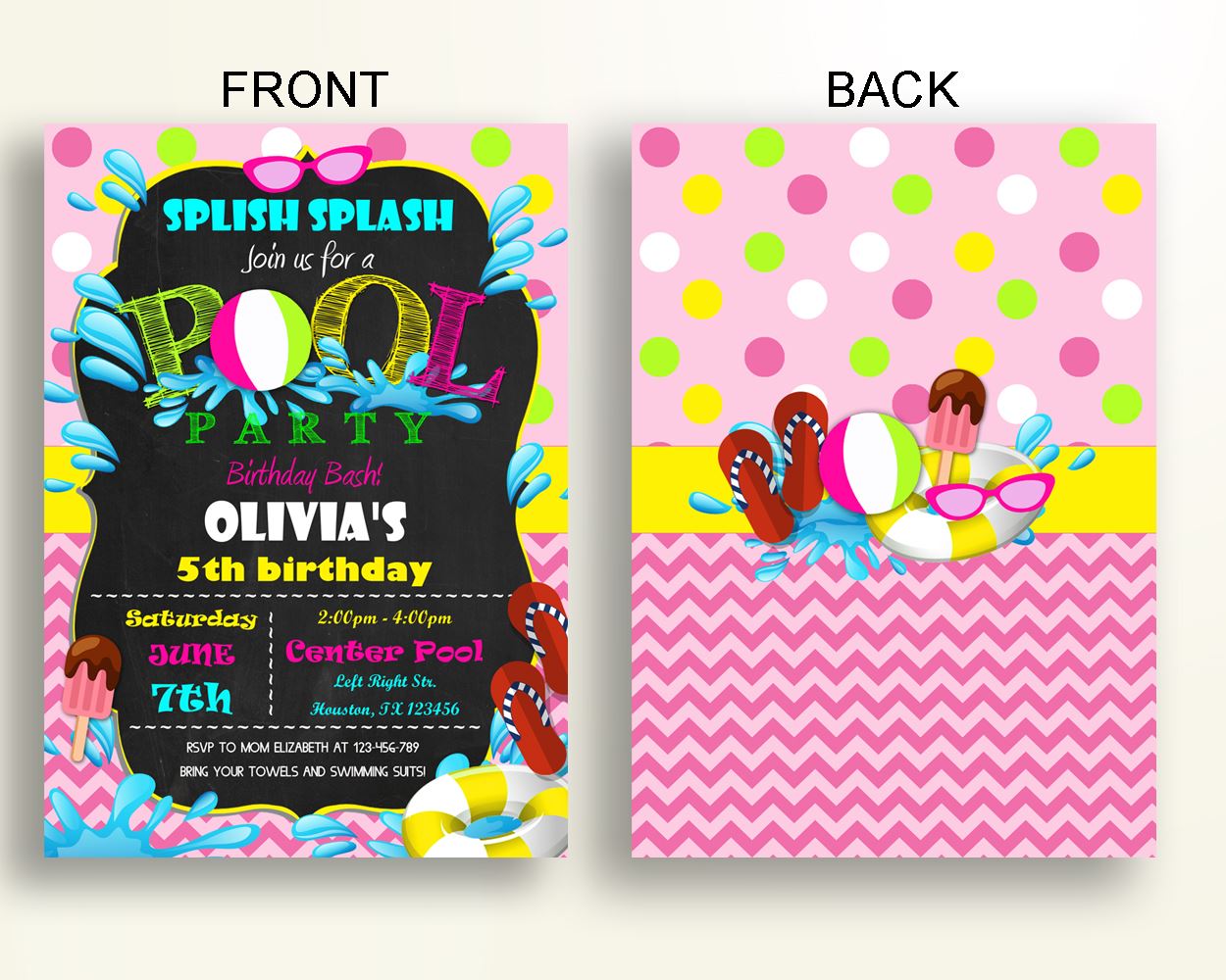 Pool Party Birthday Invitation Pool Party Birthday Party Invitation Pool Party Birthday Party Pool Party Invitation Girl OJWJW - Digital Product