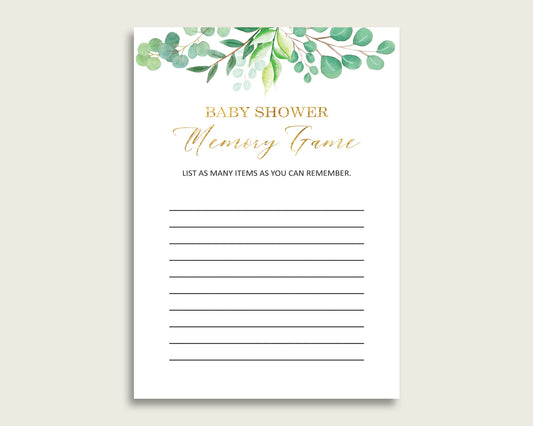 Greenery Baby Shower Memory Game, Green Gold Memory Guessing Game Printable, Baby Shower Gender Neutral, Instant Download, Y8X33