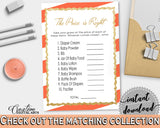 Baby Shower The PRICE IS RIGHT game with orange white striped theme printable, digital files Jpg Pdf, instant download - bs003