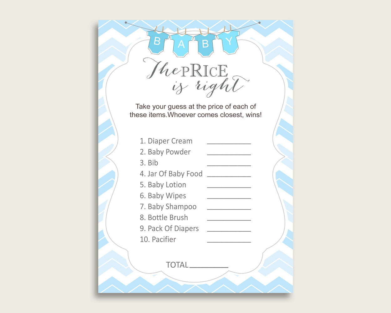 Blue White The Price Is Right Game, Chevron Baby Shower Boy Activity, Guess The Price Game Printable, Instant Download, Zig Zag Theme cbl01