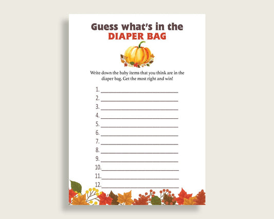 What's In The Diaper Bag Baby Shower What's In The Diaper Bag Fall Baby Shower What's In The Diaper Bag Baby Shower Pumpkin What's In BPK3D - Digital Product