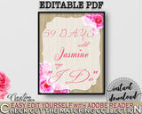 Pink And Beige Roses On Wood Bridal Shower Theme: Days Until I Do - bridal countdown, elegance theme, party stuff, party decorations - B9MAI - Digital Product
