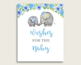 Blue Gray Wishes For Baby Cards & Sign, Elephant Blue Baby Shower Boy Well Wishes Game Printable, Instant Download, Dumbo Elephant ebl01
