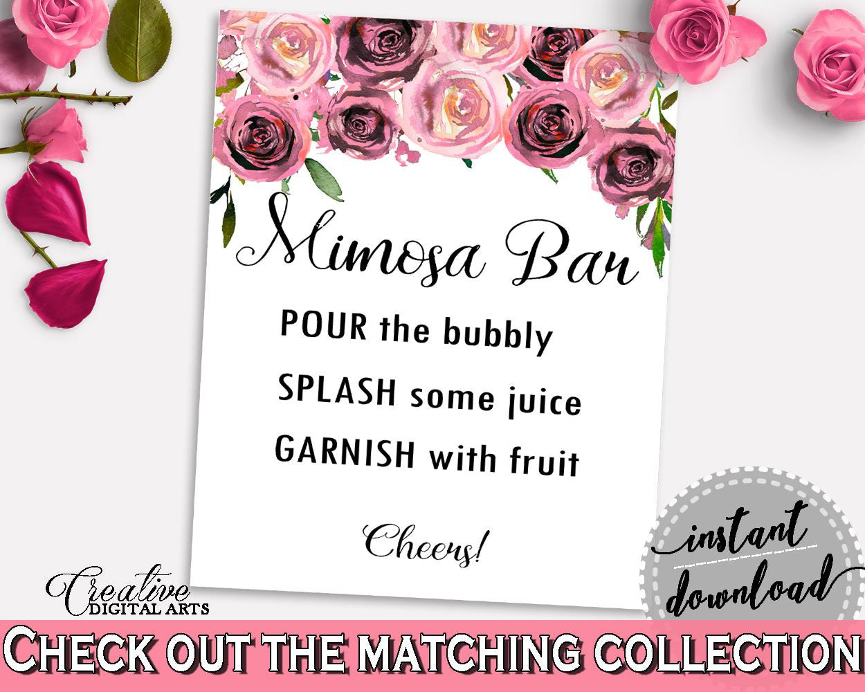 Mimosa Bar Sign Bridal Shower Mimosa Bar Sign Floral Bridal Shower Mimosa Bar Sign Bridal Shower Floral Mimosa Bar Sign Pink Purple - BQ24C - Digital Product