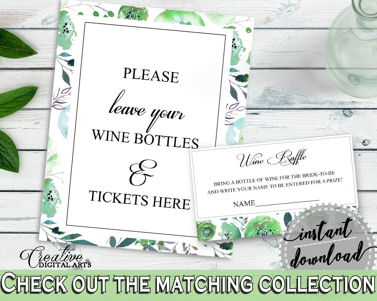 Wine Raffle Bridal Shower Wine Raffle Botanic Watercolor Bridal Shower Wine Raffle Bridal Shower Botanic Watercolor Wine Raffle Green 1LIZN - Digital Product