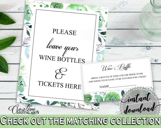 Wine Raffle Bridal Shower Wine Raffle Botanic Watercolor Bridal Shower Wine Raffle Bridal Shower Botanic Watercolor Wine Raffle Green 1LIZN - Digital Product