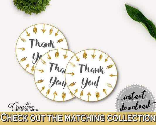 Round Tags Baby Shower Round Tags Gold Arrows Baby Shower Round Tags Baby Shower Gold Arrows Round Tags Gold White - I60OO - Digital Product