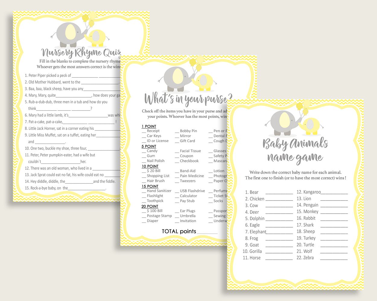 Games Baby Shower Games Yellow Baby Shower Games Baby Shower Elephant Games Yellow Gray party organizing printables party decor party W6ZPZ