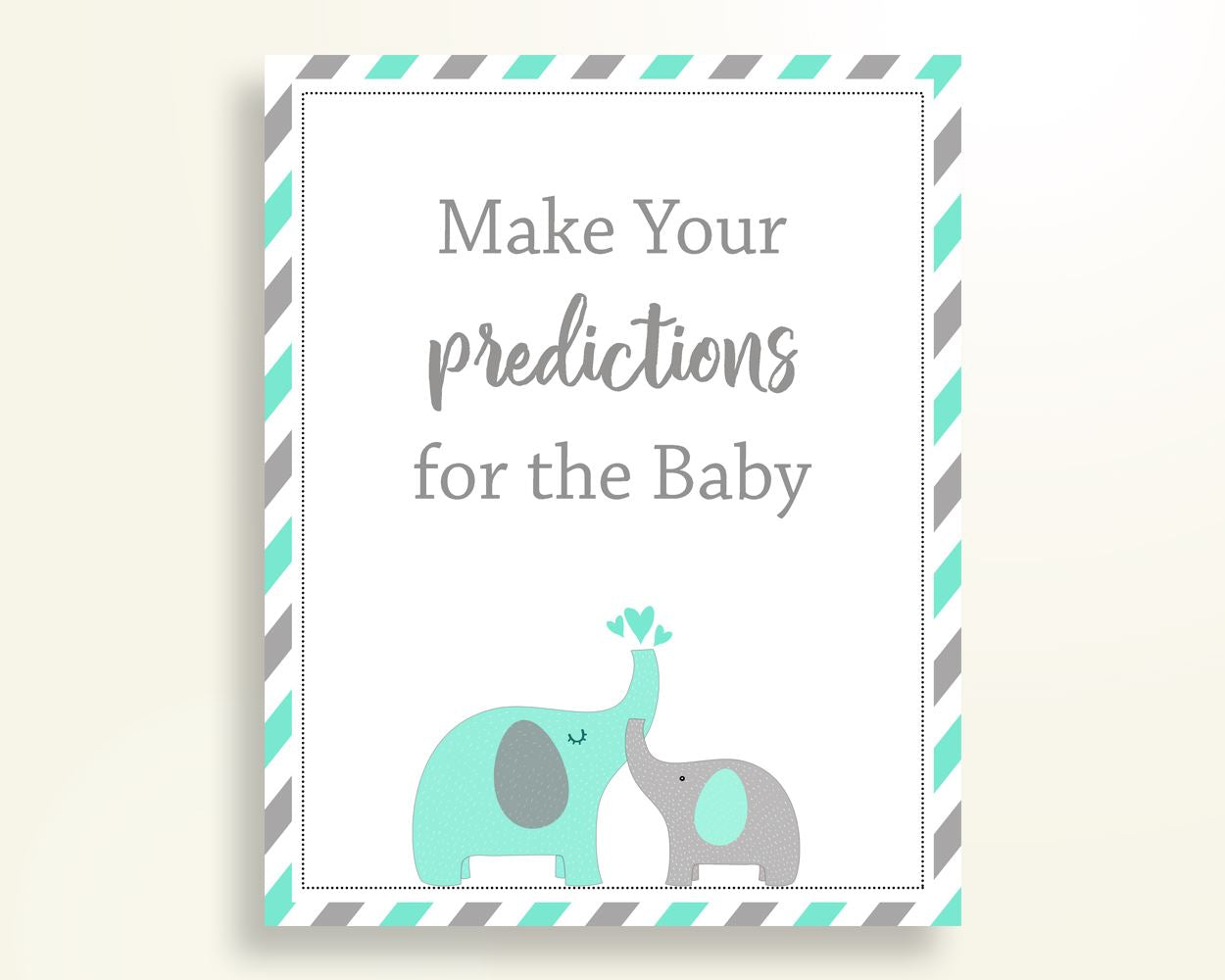 Baby Predictions Baby Shower Baby Predictions Turquoise Baby Shower Baby Predictions Baby Shower Elephant Baby Predictions Green Gray 5DMNH - Digital Product