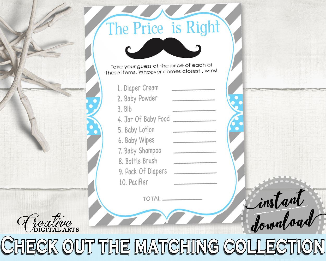 Blue Gray Price Is Right, Baby Shower Price Is Right, Mustache Baby Shower Price Is Right, Baby Shower Mustache Price Is Right paper 9P2QW - Digital Product