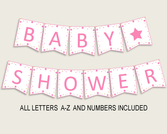 Twinkle Star Baby Shower Banner All Letters, Birthday Party Banner Printable A-Z, Pink Gold Banner Decoration Letters Girl, Cute Stars bsg01