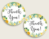Tropical Baby Shower Round Thank You Tags 2 inch Printable, Green Yellow Favor Gift Tags, Gender Neutral Shower Hang Tags Labels 4N0VK