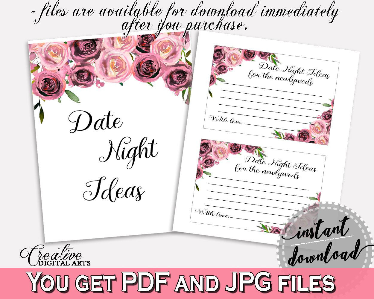 Date Night Ideas Bridal Shower Date Night Ideas Floral Bridal Shower Date Night Ideas Bridal Shower Floral Date Night Ideas Pink BQ24C - Digital Product