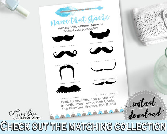 Name That Stache Baby Shower Name That Stache Aztec Baby Shower Name That Stache Blue White Baby Shower Aztec Name That Stache - QAQ18 - Digital Product