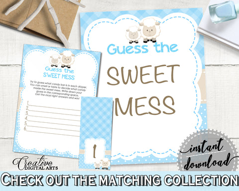 Little Lamb Baby shower Boy GUESS the SWEET MESS game cards tents and sign,  sheep shower theme printable, jpg pdf, instant download - fa001