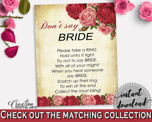 Don't Say Bride Bridal Shower Don't Say Bride Vintage Bridal Shower Don't Say Bride Bridal Shower Vintage Don't Say Bride Red Pink XBJK2 - Digital Product