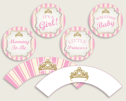 Royal Princess Cupcake Toppers, Pink Gold Cupcake Wrappers, Toppers Wrappers Baby Shower Girl, Instant Download, Glamorous rp002