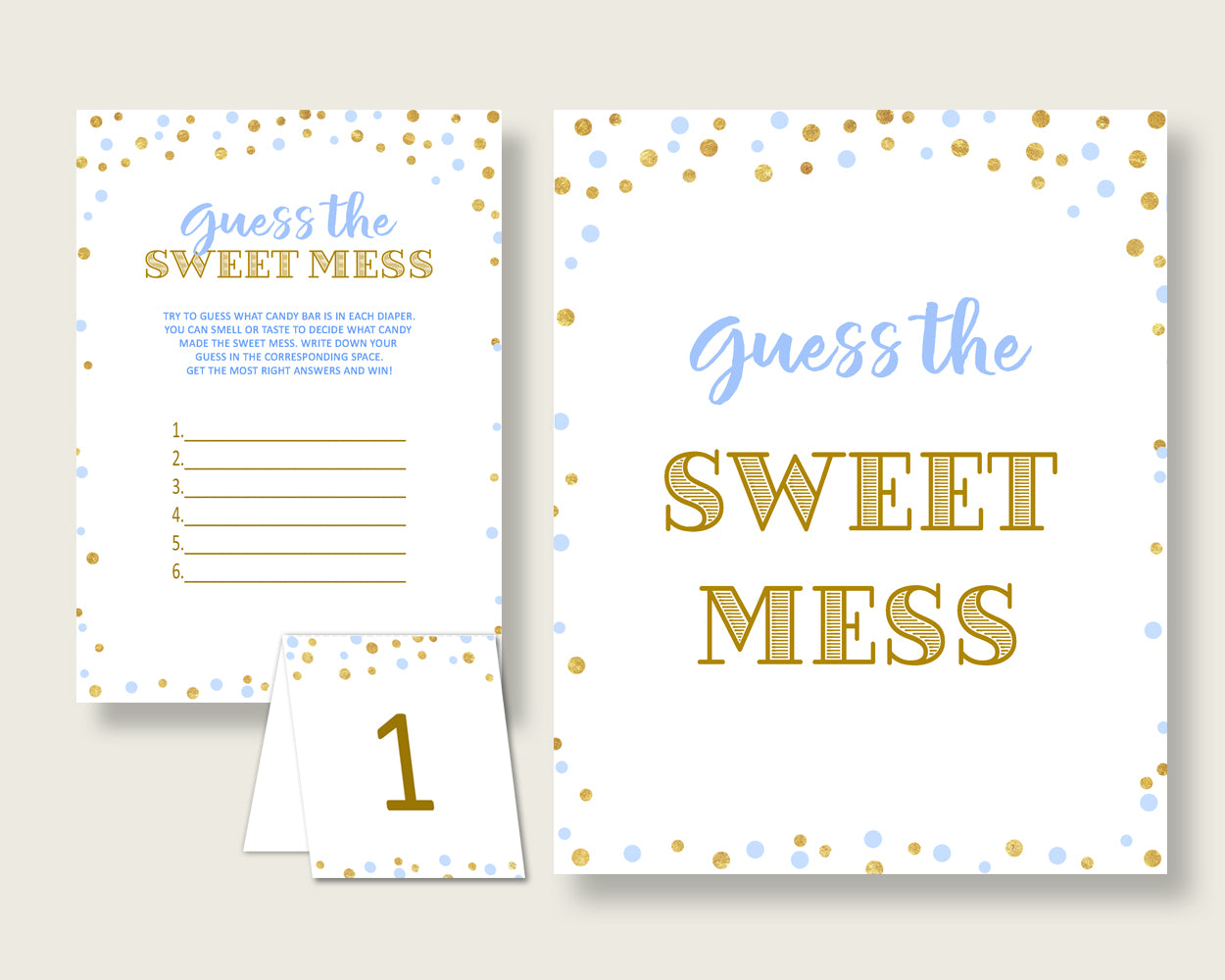 Sweet Mess Baby Shower Sweet Mess Confetti Baby Shower Sweet Mess Blue Gold Baby Shower Confetti Sweet Mess instant download prints cb001