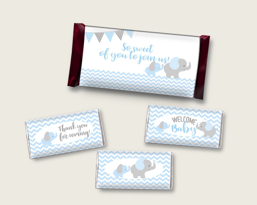 Elephant Hershey Candy Bar Wrapper Printable, Blue Grey Chocolate Bar Wrappers, Boy Shower Candy Labels, Instant Download, ebl02
