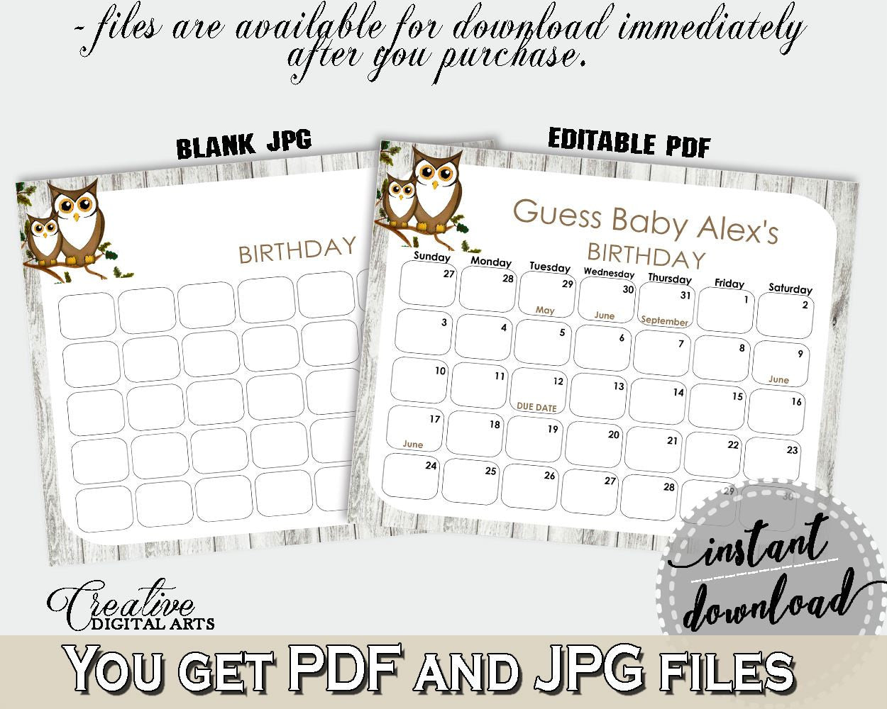 Birthday Predictions Baby Shower Birthday Predictions Owl Baby Shower Birthday Predictions Baby Shower Owl Birthday Predictions Gray 9PUAC - Digital Product