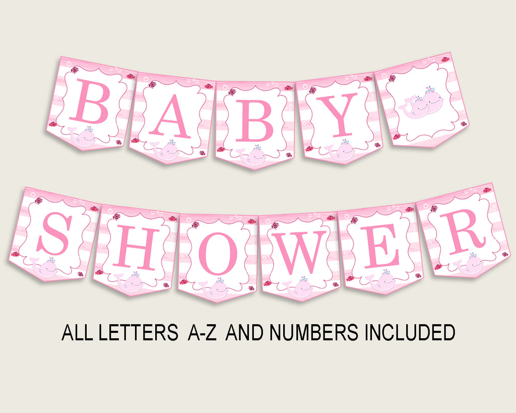 Banner Baby Shower Banner Pink Whale Baby Shower Banner Baby Shower Pink Whale Banner Pink White Popular Baby Whale Sea Animals wbl02