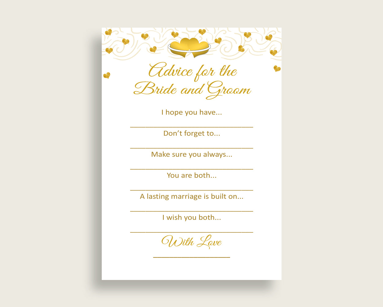 Advice Bridal Shower Advice Gold Hearts Bridal Shower Advice Bridal Shower Gold Hearts Advice White Gold digital print party theme 6GQOT