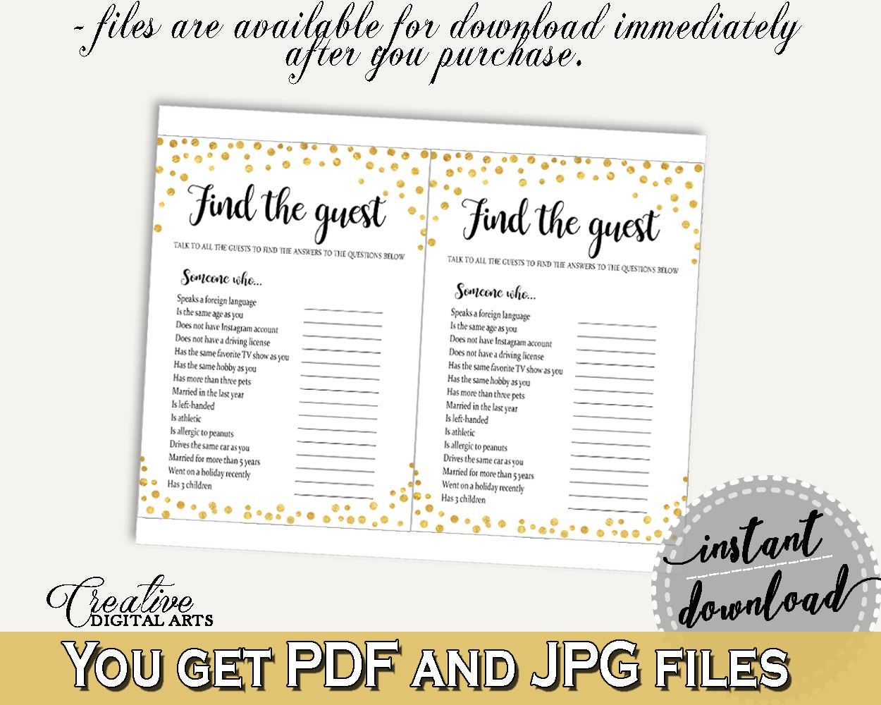 Find The Guest Bridal Shower Find The Guest Confetti Bridal Shower Find The Guest Bridal Shower Confetti Find The Guest Gold White CZXE5 - Digital Product