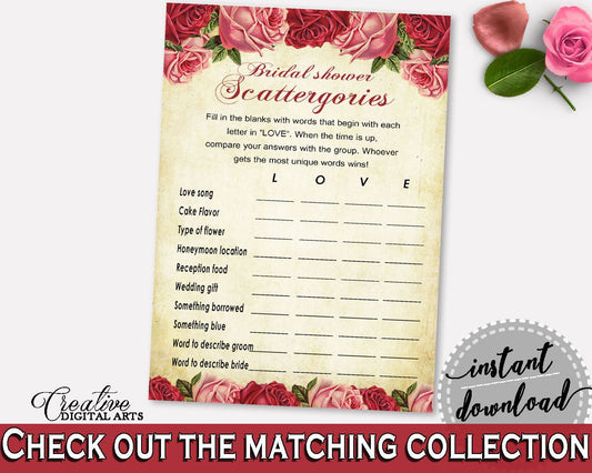 Scattergories Bridal Shower Scattergories Vintage Bridal Shower Scattergories Bridal Shower Vintage Scattergories Red Pink prints XBJK2 - Digital Product