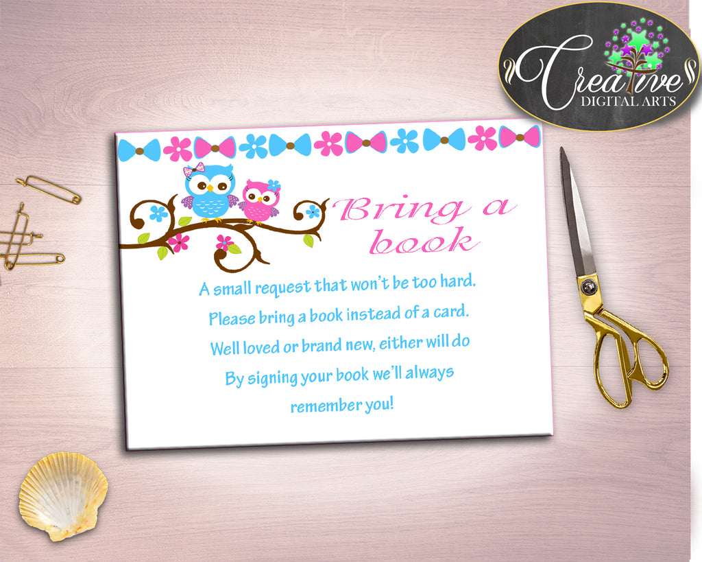 Bring A Book Baby Shower Bring A Book Owl Baby Shower Bring A Book Baby Shower Owl Bring A Book Pink Blue customizable files prints owt01