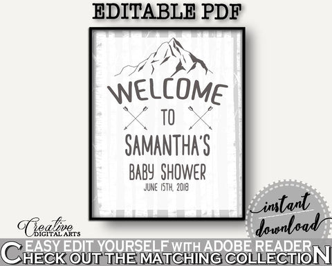 Welcome Sign Baby Shower Welcome Sign Adventure Mountain Baby Shower Welcome Sign Gray White Baby Shower Adventure Mountain Welcome S67CJ - Digital Product