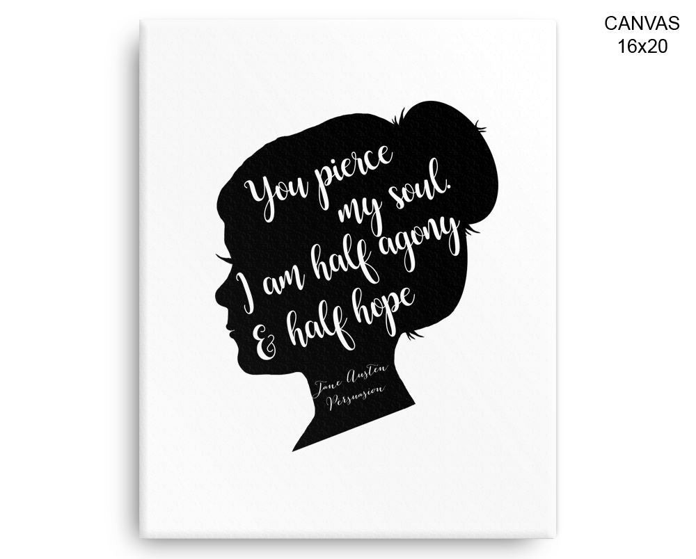 Jane Austen Print, Beautiful Wall Art with Frame and Canvas options available Quote Decor