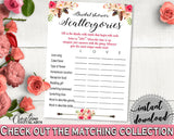 Bohemian Flowers Bridal Shower Scattergories Game in Pink And Red, bridal scattergories, bouquet boho, party décor, party ideas - 06D7T - Digital Product