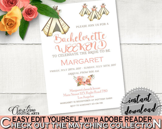 Bachelorette Weekend Invitation Bridal Shower Bachelorette Weekend Invitation Tribal Bridal Shower Bachelorette Weekend Invitation 9ENSG - Digital Product