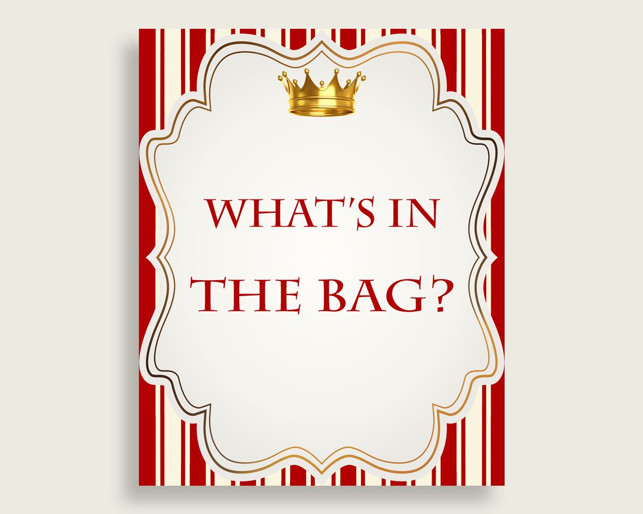 Prince Baby Shower What's In The Bag Game, Red Gold Boy Bag Game Printable, Instant Download, Most Popular Little Prince Crown 92EDX