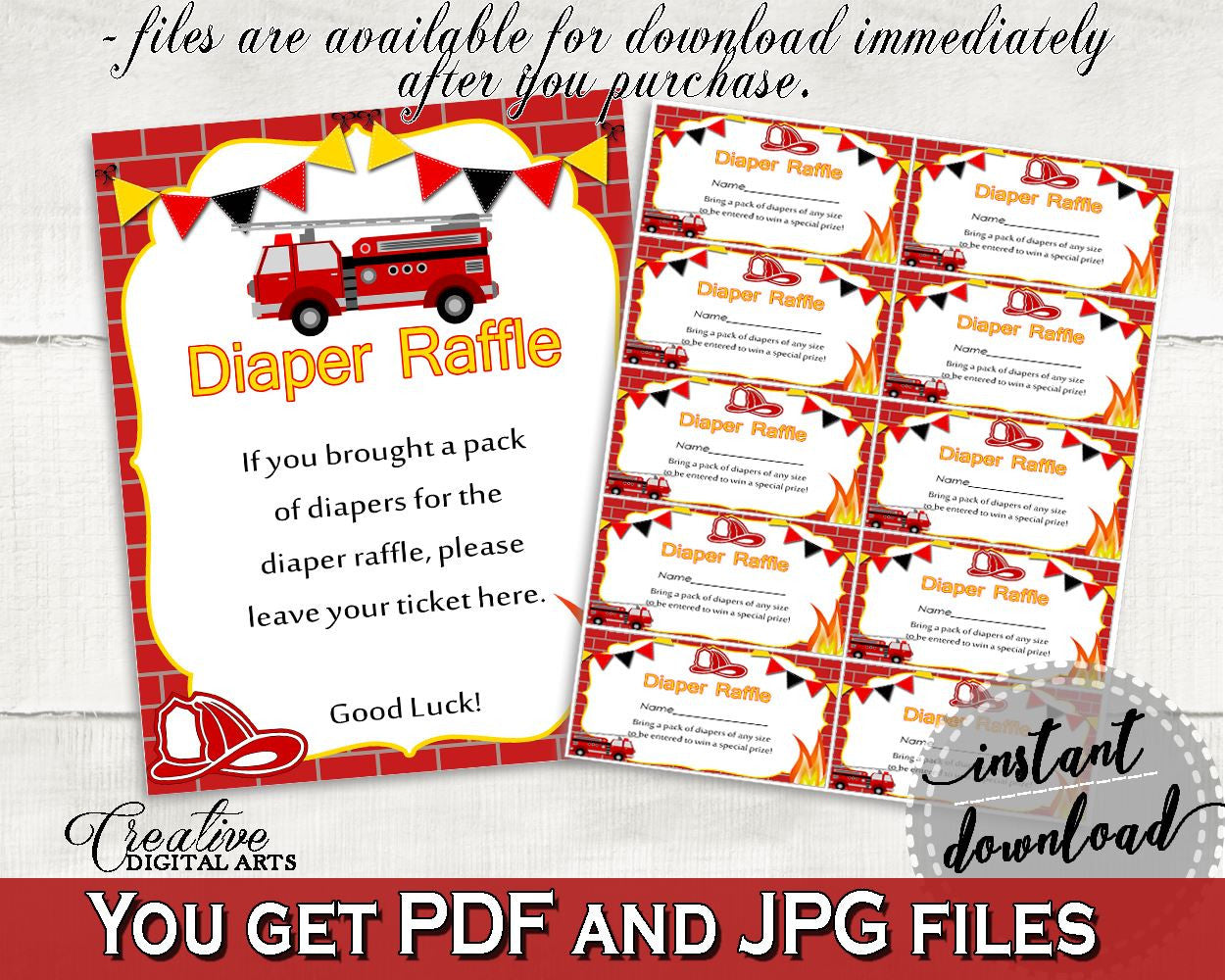 Diaper Raffle Baby Shower Diaper Raffle Fireman Baby Shower Diaper Raffle Red Yellow Baby Shower Fireman Diaper Raffle party theme - LUWX6 - Digital Product