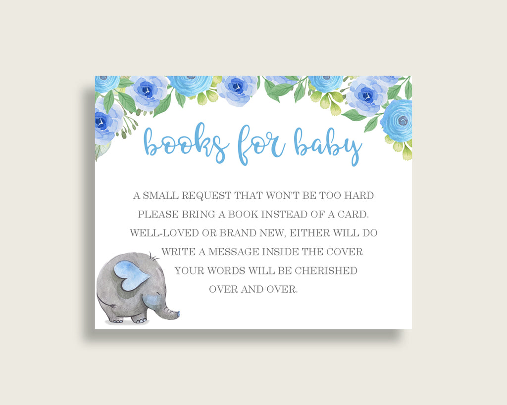 Elephant Blue Baby Shower Bring A Book Insert Printable, Boy Blue Gray Book Request, Elephant Blue Books For Baby, Book Instead Of ebl01